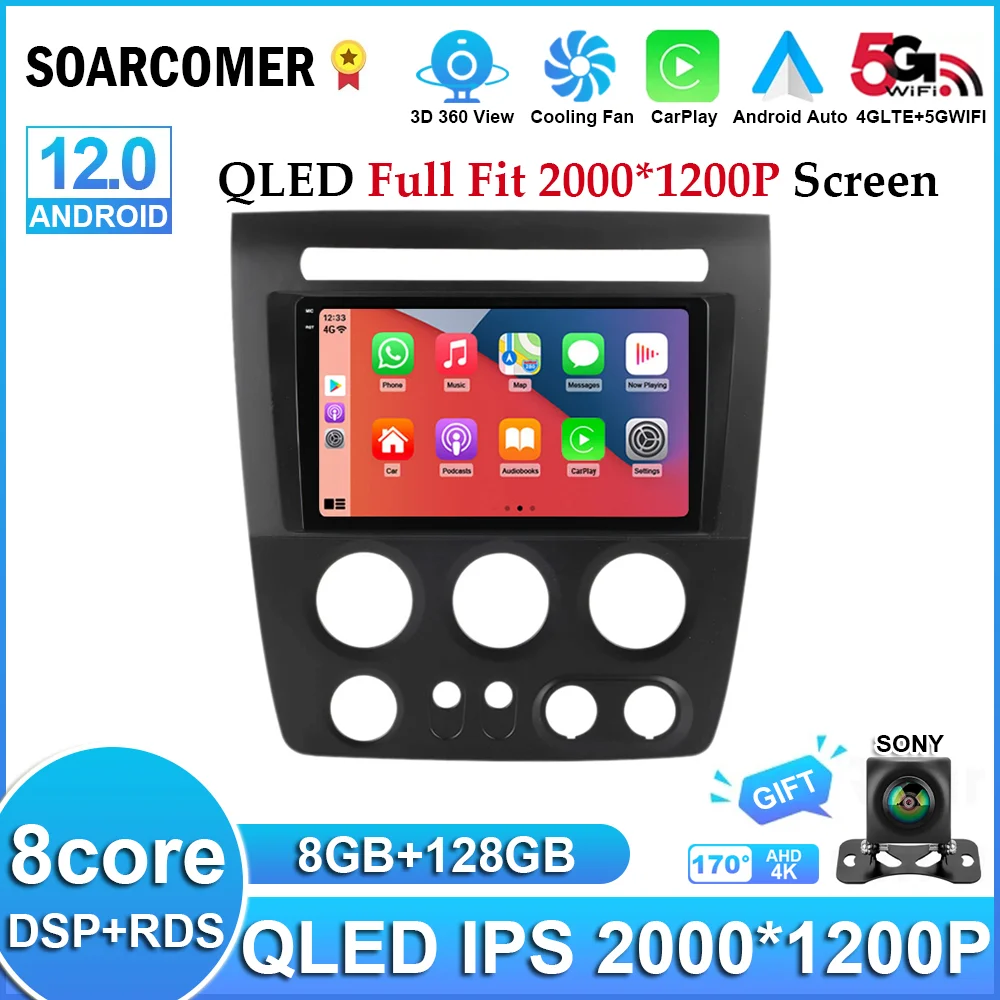 

Android 12 Car Radio Multimedia Video Player Navigation GPS For Hummer H3 1 2005 - 2010 Carplay QLED Screen BT No 2Din 2 Din DVD