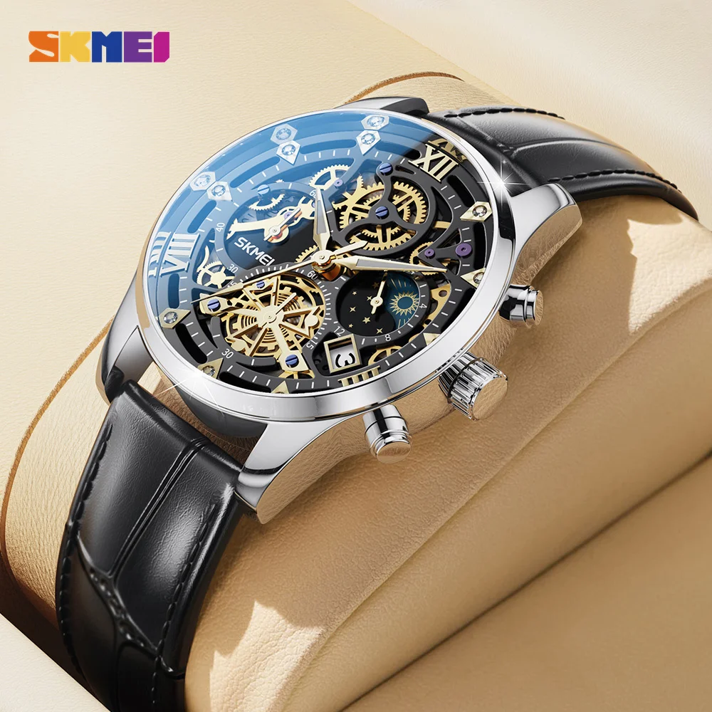 

SKMEI Casual Calendar Quartz Wristwatches Male Watches Fashion Genuine Leather Strap Watch Mens Waterproof Relogio Masculino