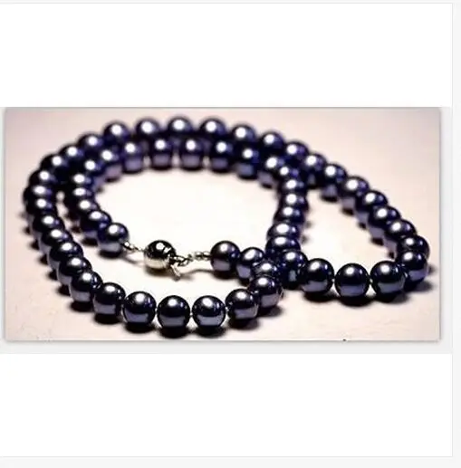 

stunning AAA 9-10mm tahitian black bluep pearl necklace 18"