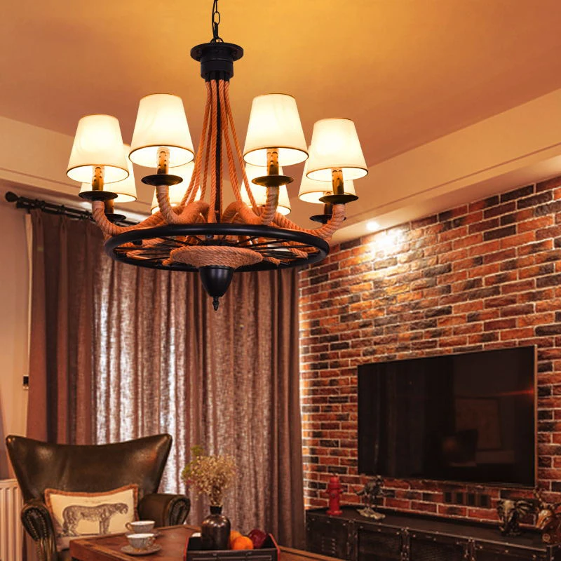 Hongcui американский стиль ретро люстра из пеньковой веревки Ностальгический Лофт