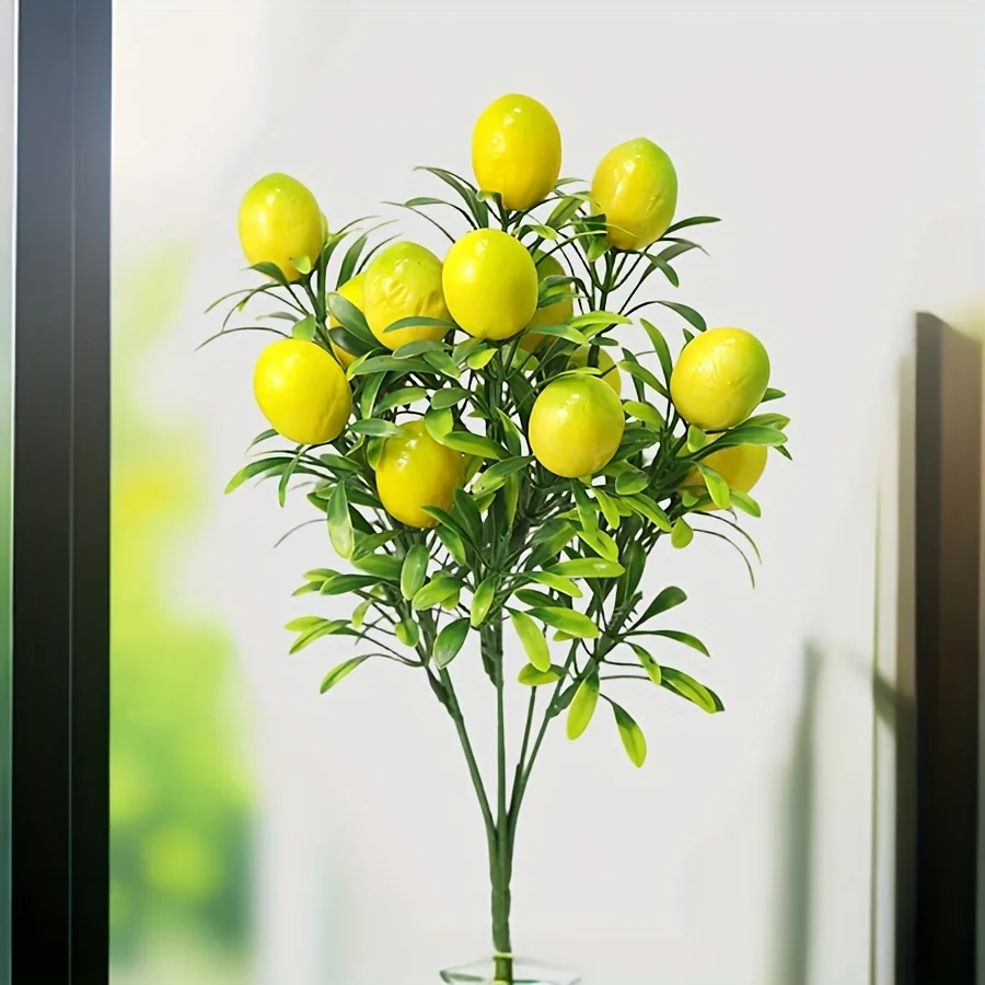 

Очень реалистичная ветка искусственного лимонного дерева, пластиковое имитационное растение для комнаты, кухни, вечеринки, об...
