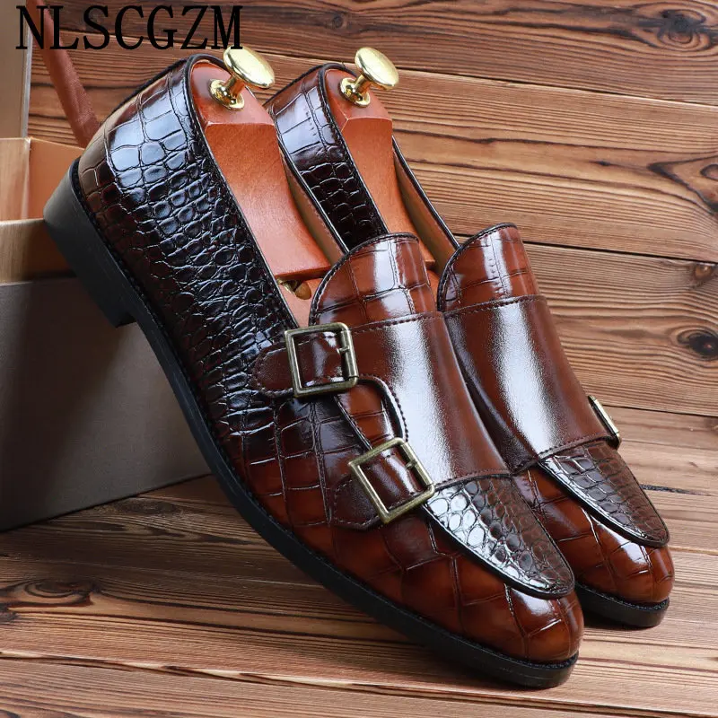 

Italiano Slip on Shoes Men Oxfords Business Suit Dress Shoes for Men Leather Casual Men Loafers Double Monk Strap Shoes Casuales