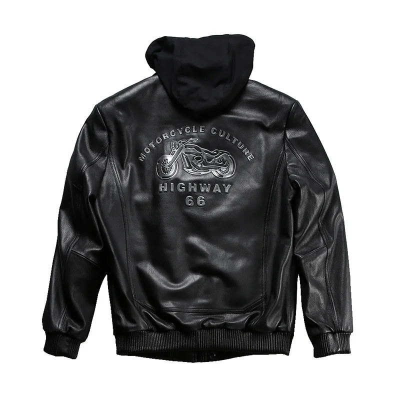 

Мужская мотоциклетная куртка со съемной шляпой, модная Байкерская одежда из натуральной кожи