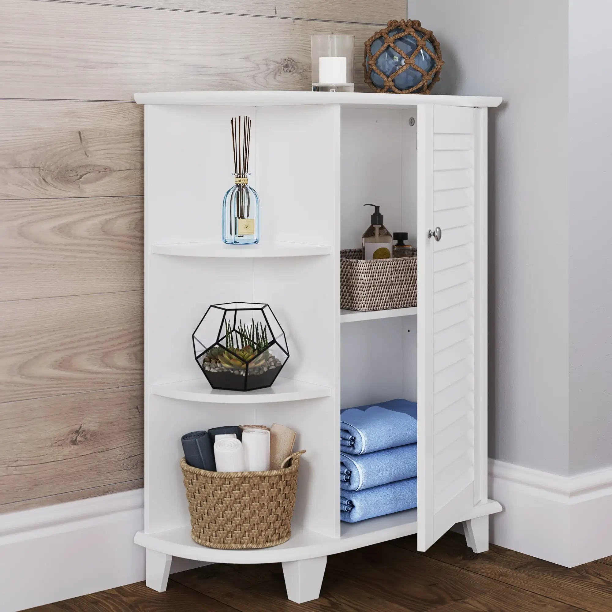 

Ellsworth Collection - Floor Storage Cabinet with Side Shelves - White