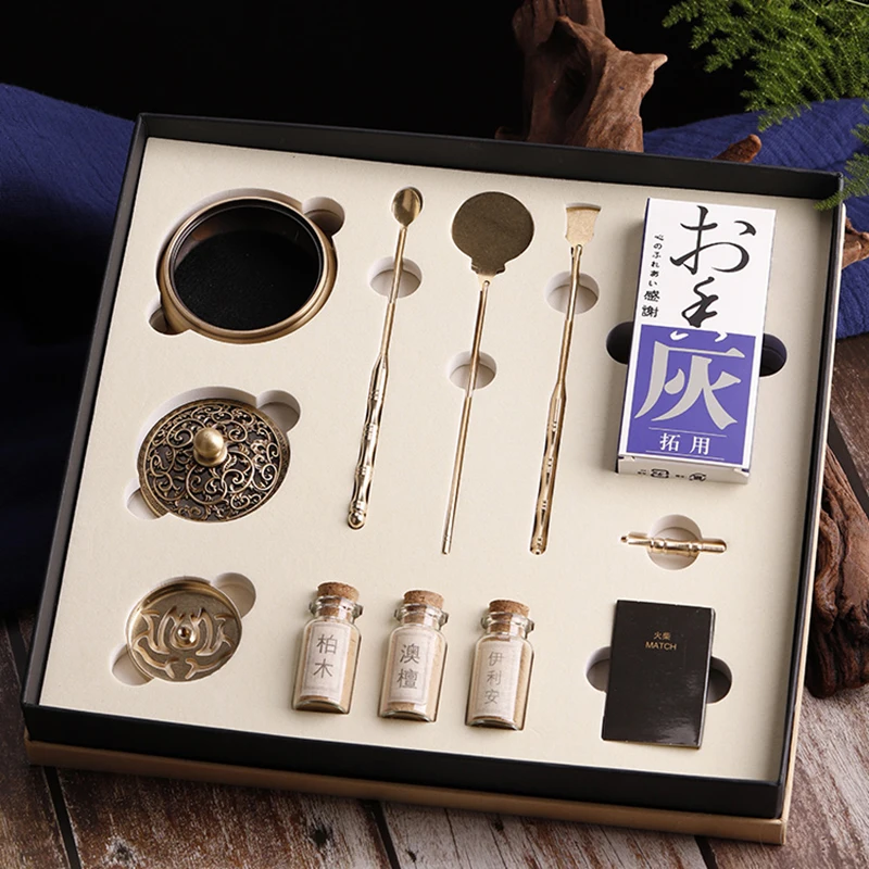 Pure Copper Incense Burner DIY Incense Seal Incense Road Entry Ceramic Set Incense Shovel Incense Spoon Extension Tool Gift Box