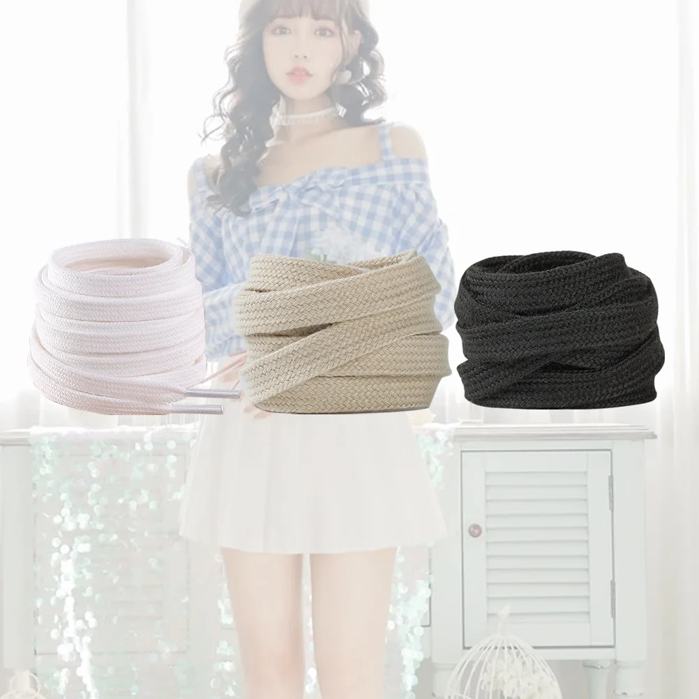 3 Pairs Pure Cotton Shoelaces Shoes Tie Color Round Sneakers Athletic Basketball