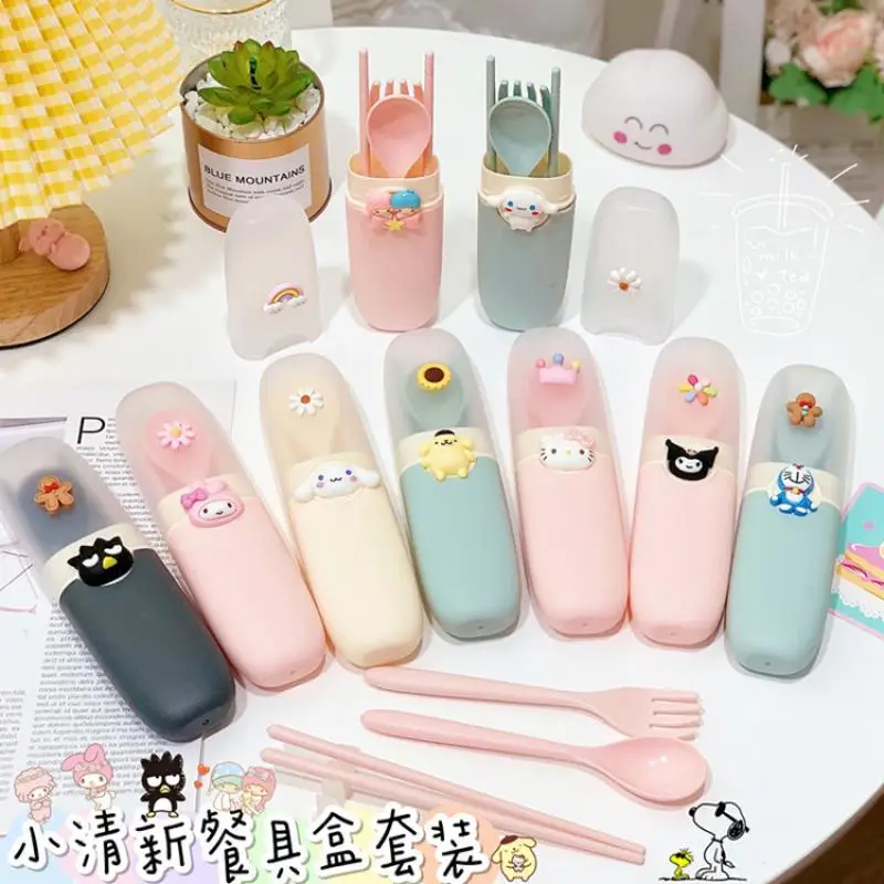 

Sanrios Kawaii Kuromi Anime Mymelody Cute Cinnamoroll Doll Cartoon Creative Restaurant Student Portable Cutlery 3 Piece Set Toys