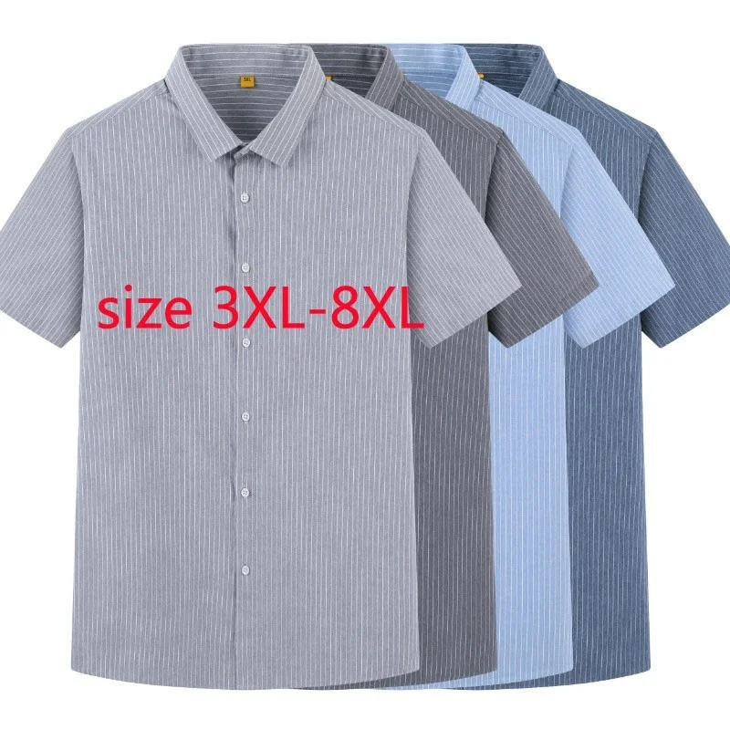 

New Arrival Super Large Cotton Summer Men Fashionable Striped Short Sleeve Casual Shirts Plus Size 3XL 4XL 5XL 6XL 7XL 8XL