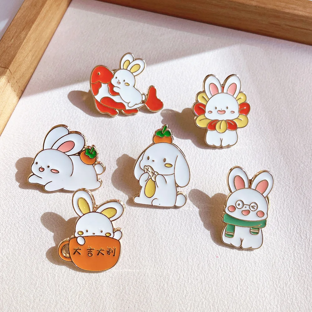 

Fashion Kawaii Rabbit Fish Cartoon Brooches Enamel Metal Pins Sunflower Flowers Bunny Hijab Lapel Pin Kid Brooches Bag Decor
