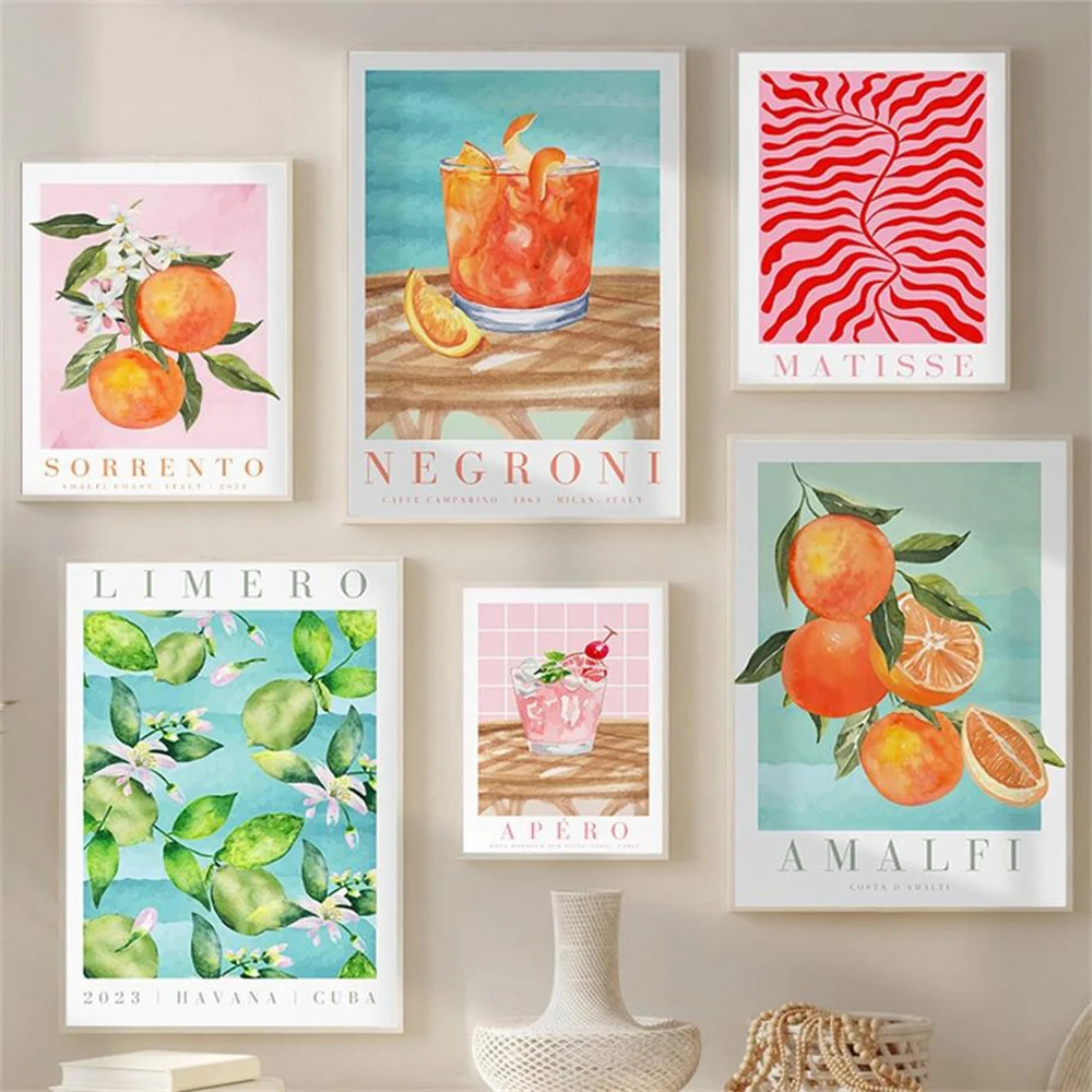 

Matisse Bauhaus Cocktail Fruit Market Orange Vintage Posters And Prints Wall Art Canvas Painting Wall Pictures Bar Kitchen Decor