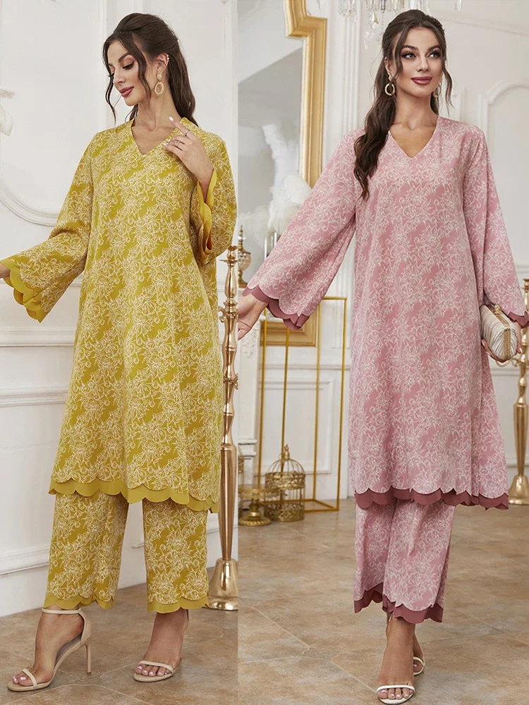 Осеннее марокканское платье мусульманский женский комплект Абая из 2 предметов