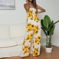 new sunflower printed strap jumpsuit women high waist rompers boho yellow spaghetti strap wide leg pants summer jumpsuits ladies