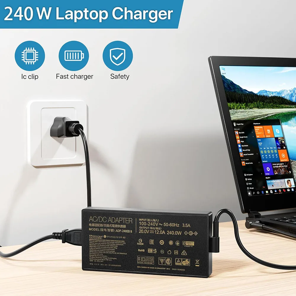 Зарядное устройство 240 Вт ADP-240EB B для Asus Rog Zephyrus G14 G15 M16 G16 S15 S17, Flow X16 GV601, зарядное устройство Rog Strix Scar, зарядное устройство Asus 240 Вт (art.: 3920cdcf2e67e) - 3920cdcf2e67e