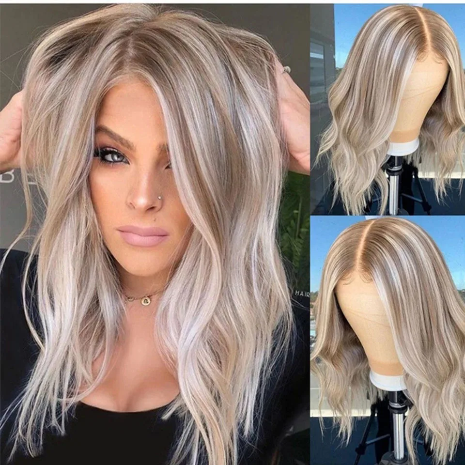 Platinum Blonde Wavy HD Lace Front Wig Human Hair 13x6 Transparent Lace Ash Blonde Highlight Straight Full Lace Human Hair Wigs
