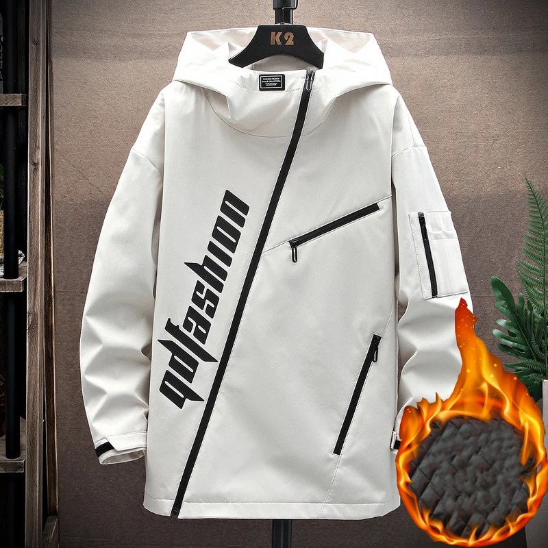 Fashion 2023 Autumn Winter Mens Cotton-Padded Jacket Casual Warm Hooded Coat Hip Hop Streetwear Thick Parkas Youth Tops Clothing