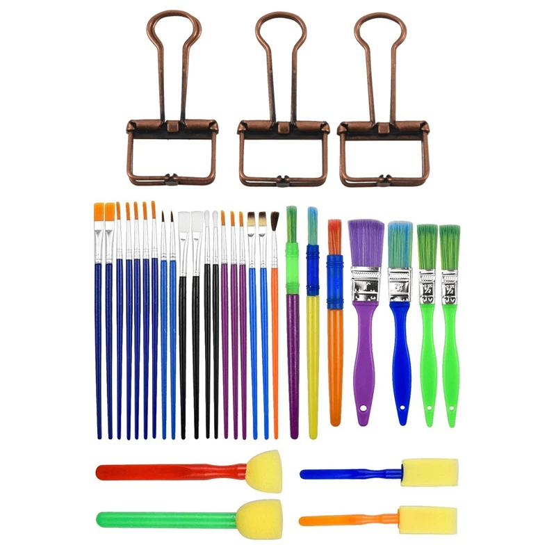 

HOT 12 PCS Reusable Paper Clips Small Skeleton Clips With 30PCS Colorful Artist Paint Brush Set