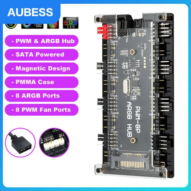 

Argb Ten-port Hub Sata With Shell Combo Pack Sata Power Supply With Shell 5v Three-pin Two-in-one Easy To Install Controller