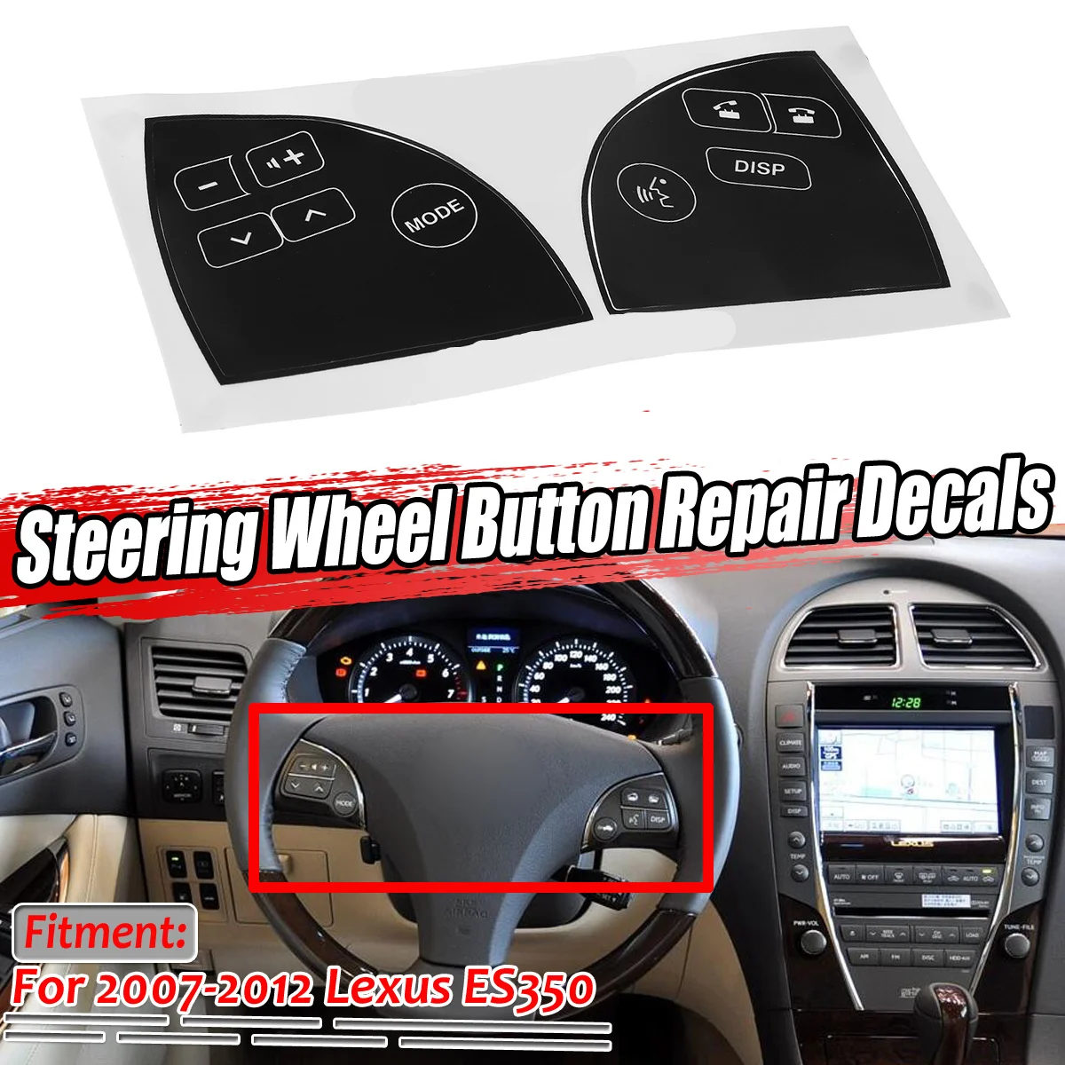

New Matte Black Car Steering Wheel Button Repair Decals Sticker Repair Button Broken For Lexus ES350 2007-2012 Fix Ugly Button