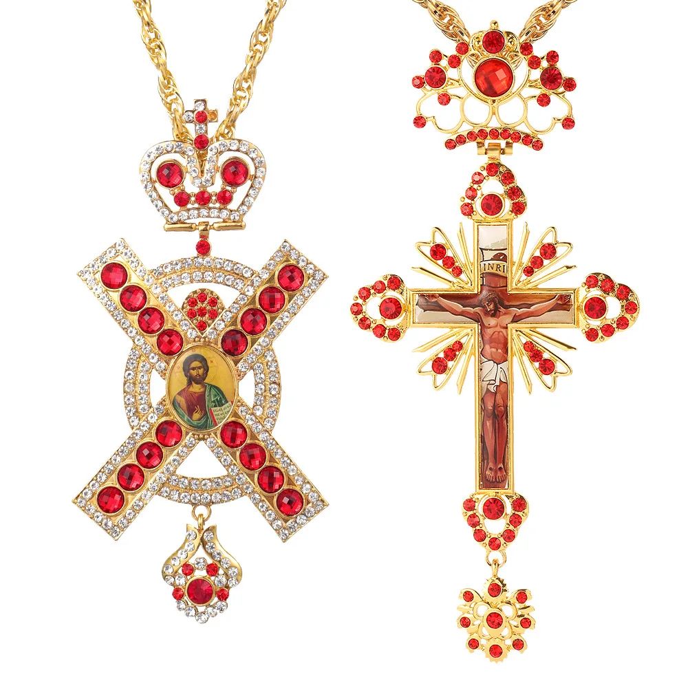 

Orthodox Cross Necklace Women/Men Catholic Virgin Mary Pendant Church Utensils Christian Christ 120cm Long Chain