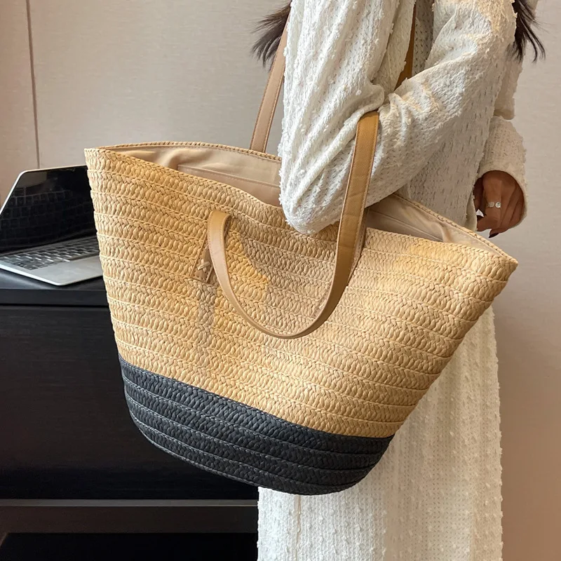 

2023 Large Capacity Beach Shopping Bag Luxury Designer Rattan Woven Shoulder Bag Women Handmade Straw Handbags Summer Travel Bag
