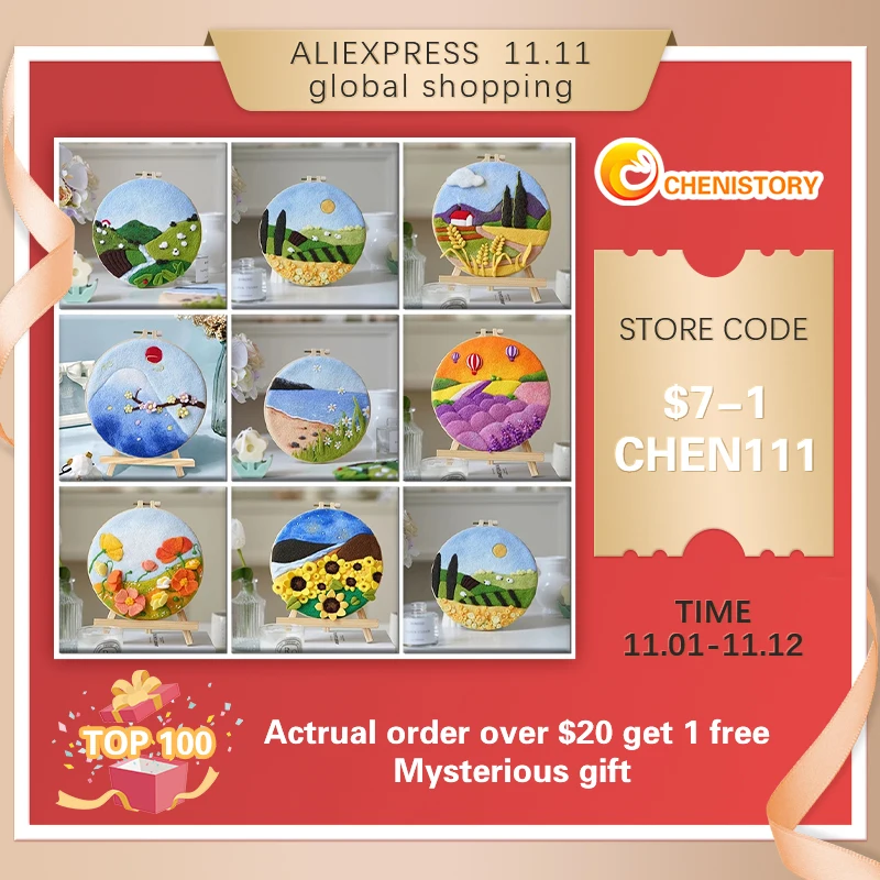 

CHENISTORY DIY Wool Felting Painting With Embroidery Frame Handmade Needle Wool Painting Picture For Home Decors Crafts Gift