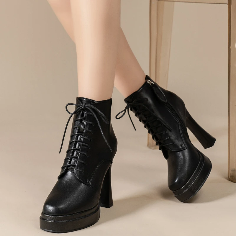 Женские ботильоны на высоком каблуке массивная обувь платформе трендовые