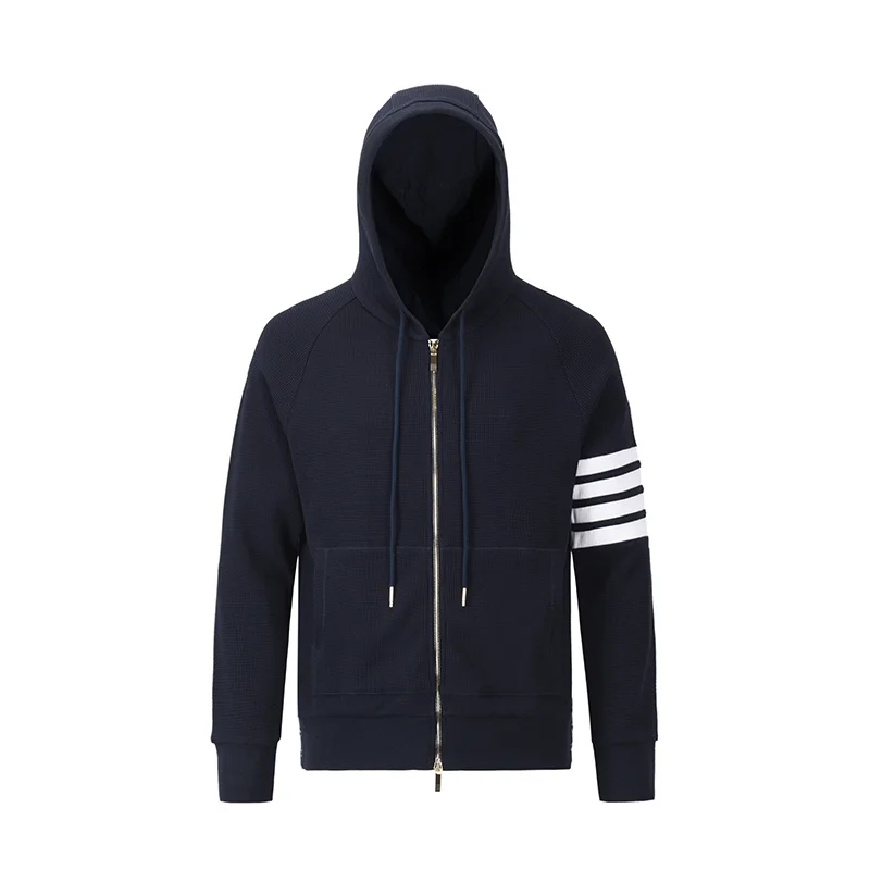 

oodies Sprin Autumn Luxury Brand Desin Style Men's Sweatsirts Classic Navy Waffle Cotton 4-Bar Stripe Jackets