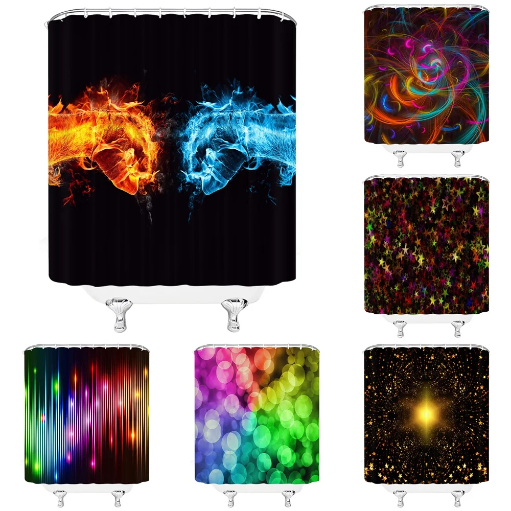 

Ice Fire Fist Shower Curtain For Bathroom Decor Colorful Shiny Polka Dots Stars Waterproof Fabric Polyester Bath Curtains Hooks