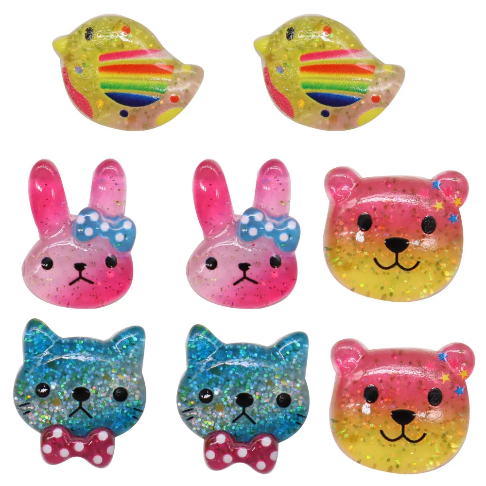 

Mix 50PCS Resin Cute Cartoon Shoe Charms Kawaii Transparent Sequins Chicken Rabbit Bear Cat Bow Croc Jibz Buckle Fit Wristbands