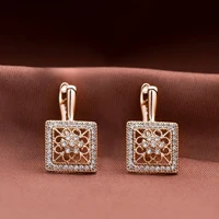 summer classic rectangle earrings fashin openwork flower crystals rose gold color eardrop for young woman jewelry gift