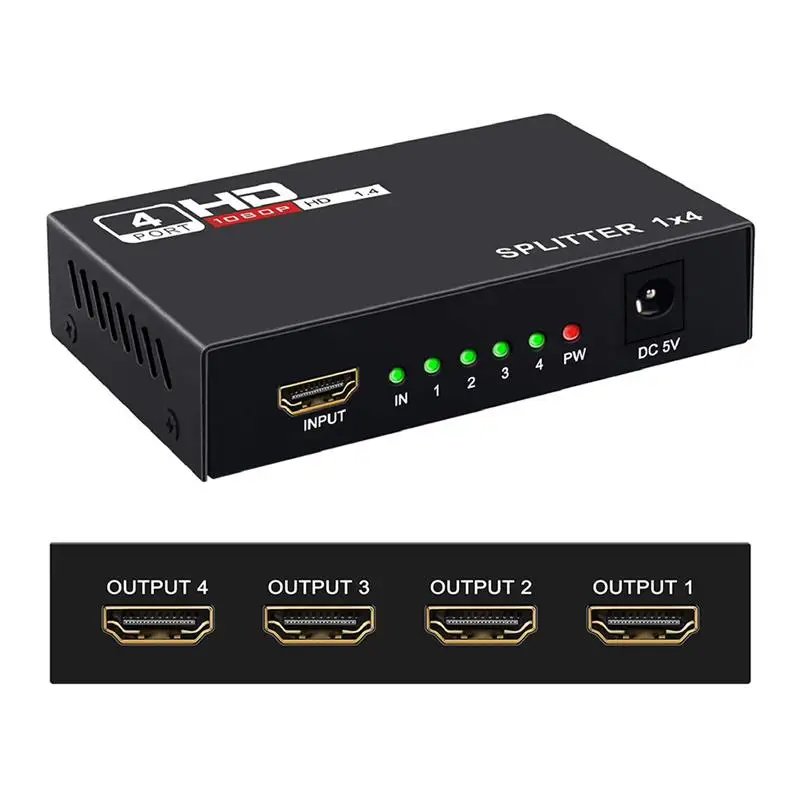 

4-in-1 HDMI-compatible Hub Adapter Female to Female Video Signal Splitter Home Laptop Television Converter Electronic Supplies