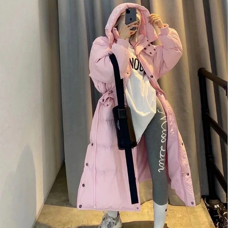 Women's Down Jacket Women's Winter Korean Fashion Loose White Duck Down Jacket Thick Warm Hooded Long Parka Coat Women 2022
