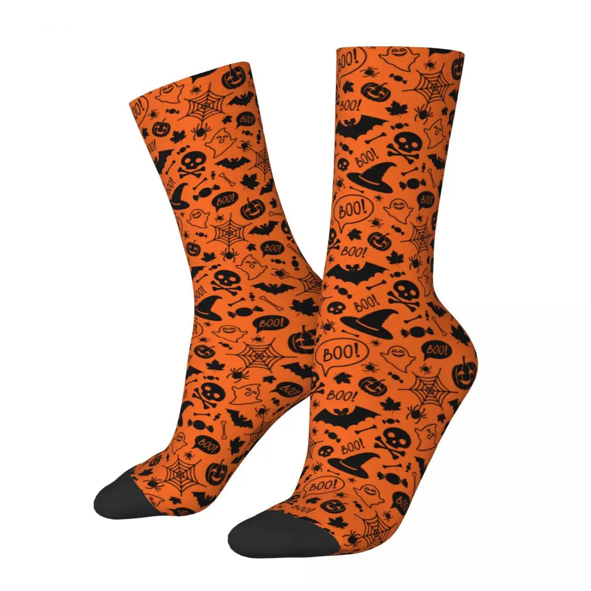 

Winter Warm Retro Unisex Happy Halloween Socks Pumpkin Skull Bat Spiders Ghost Bon Candy Spider Web Breathable Soccer Socks