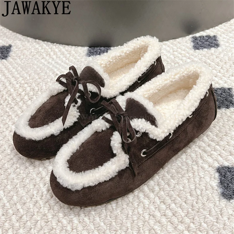 Зимняя Лидер продаж меховые лоферы на шнуровке женская обувь плоской подошве с