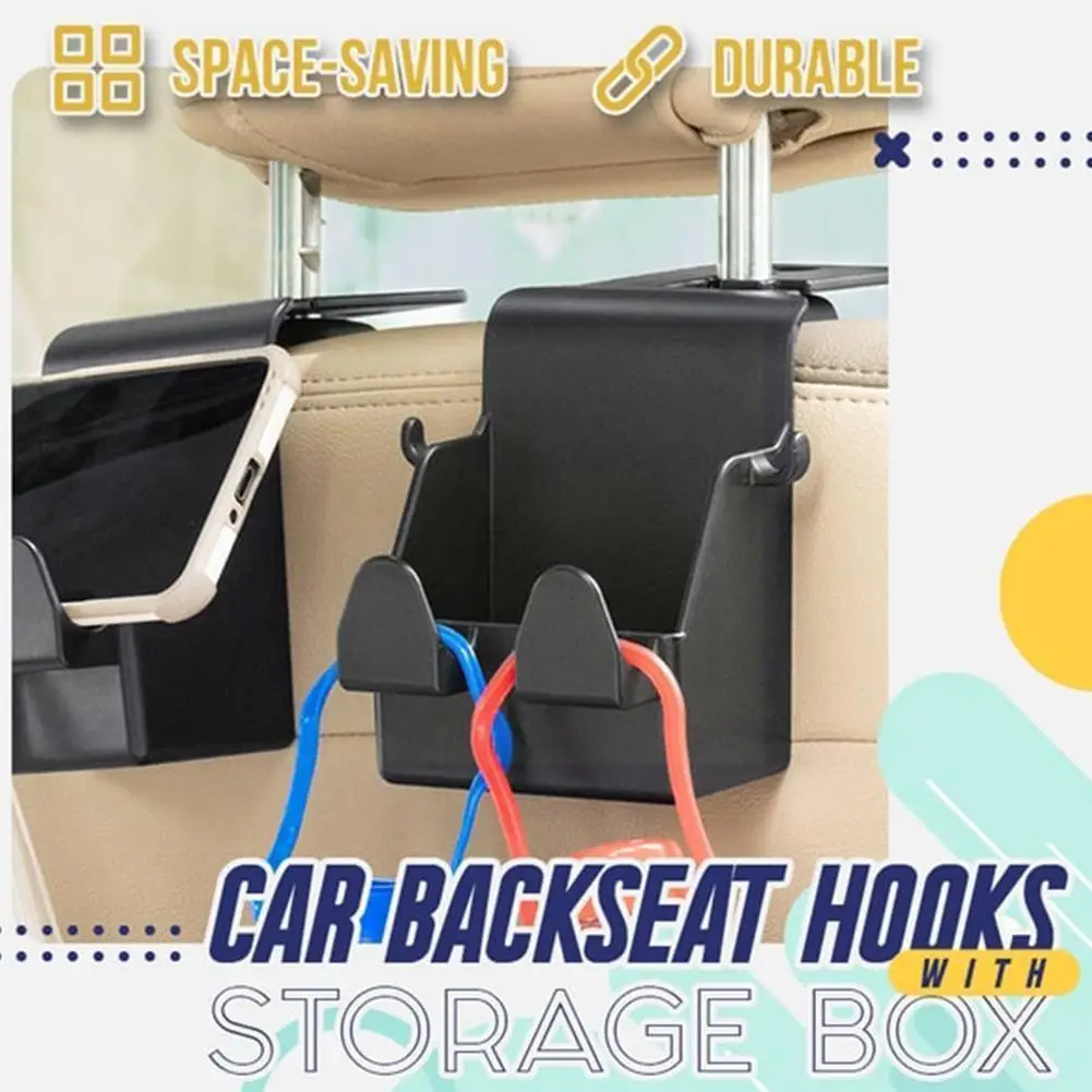 

2 In 1 Car Back Storage Hooks Car Phone Holder Trash Storage Garbage Box Can V2o7