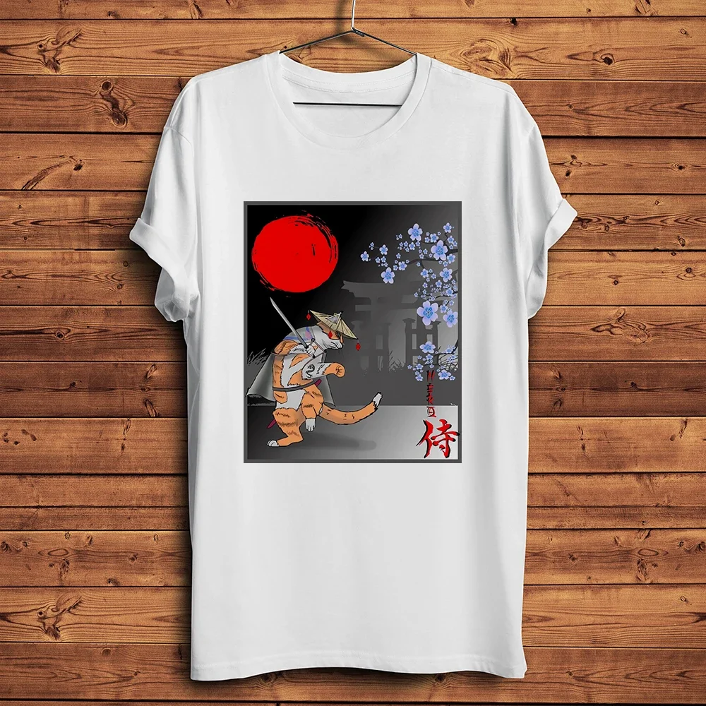 Фото Neko Samurai Ninja Cat Warrior Funny Meow футболка, мужская повседневная футболка с короткими рукавами Homme, уличная футболка унисекс с мангой, дышащая №3