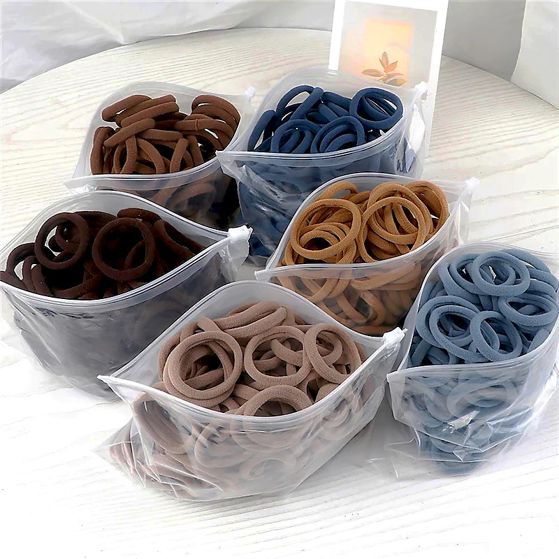 

50/100pcs 4cm Korean Mixed Rubber Hair Band For Women Girls Ponytail Holder Gum Headwear Elastic Hair Bands Accessories Ornament