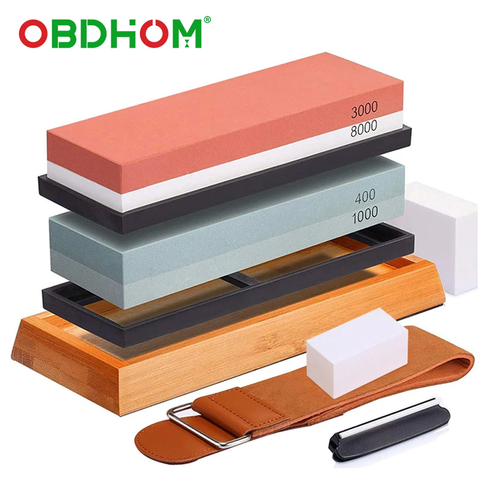 

Набор кухонных ножей для заточки, двухсторонний точильный белый корундовый шлифовальный камень 400/1000 + 3000/8000 для кухни