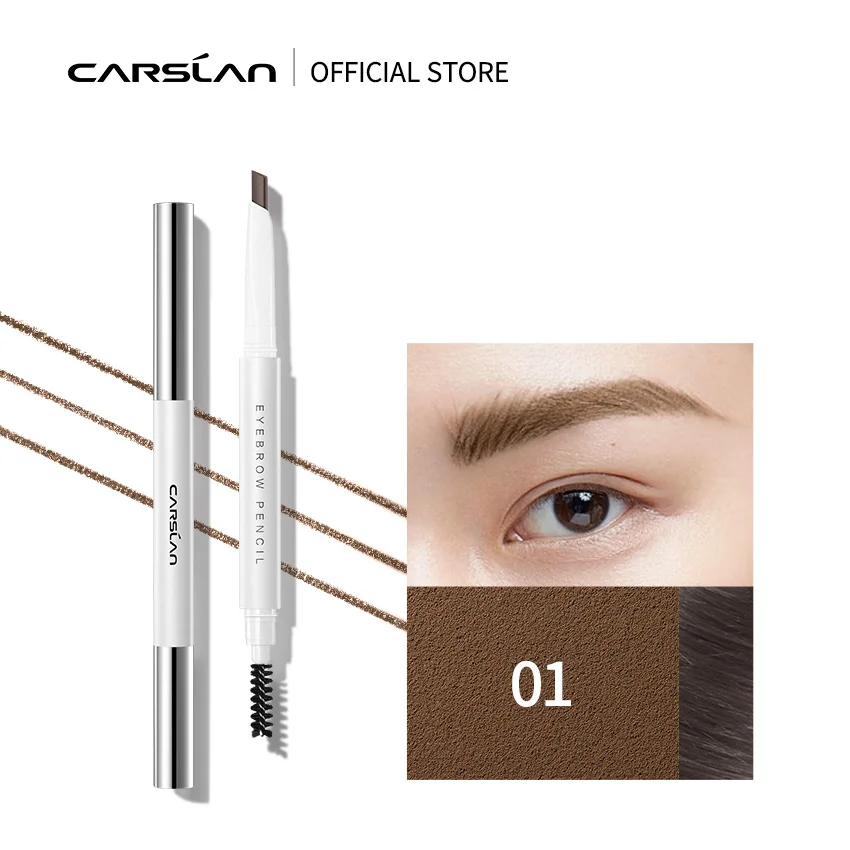 CARSLAN Black Brown Double Heads Eyebrow Pencil Waterproof Long-wearing Eye Brow Tattoo Tint Pen with Eyebrow Brush Makeup Tools