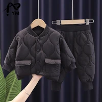 new 2022 warm coat cute infant newborn baby girls solid clothes long pants 2pcsset outfit cotton baby boys tracksuit 0 5 years