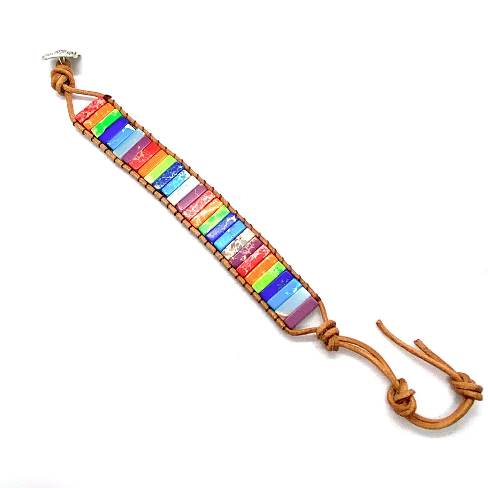 Браслет из лазурита императора камень семь чакр кожаная веревка розовый