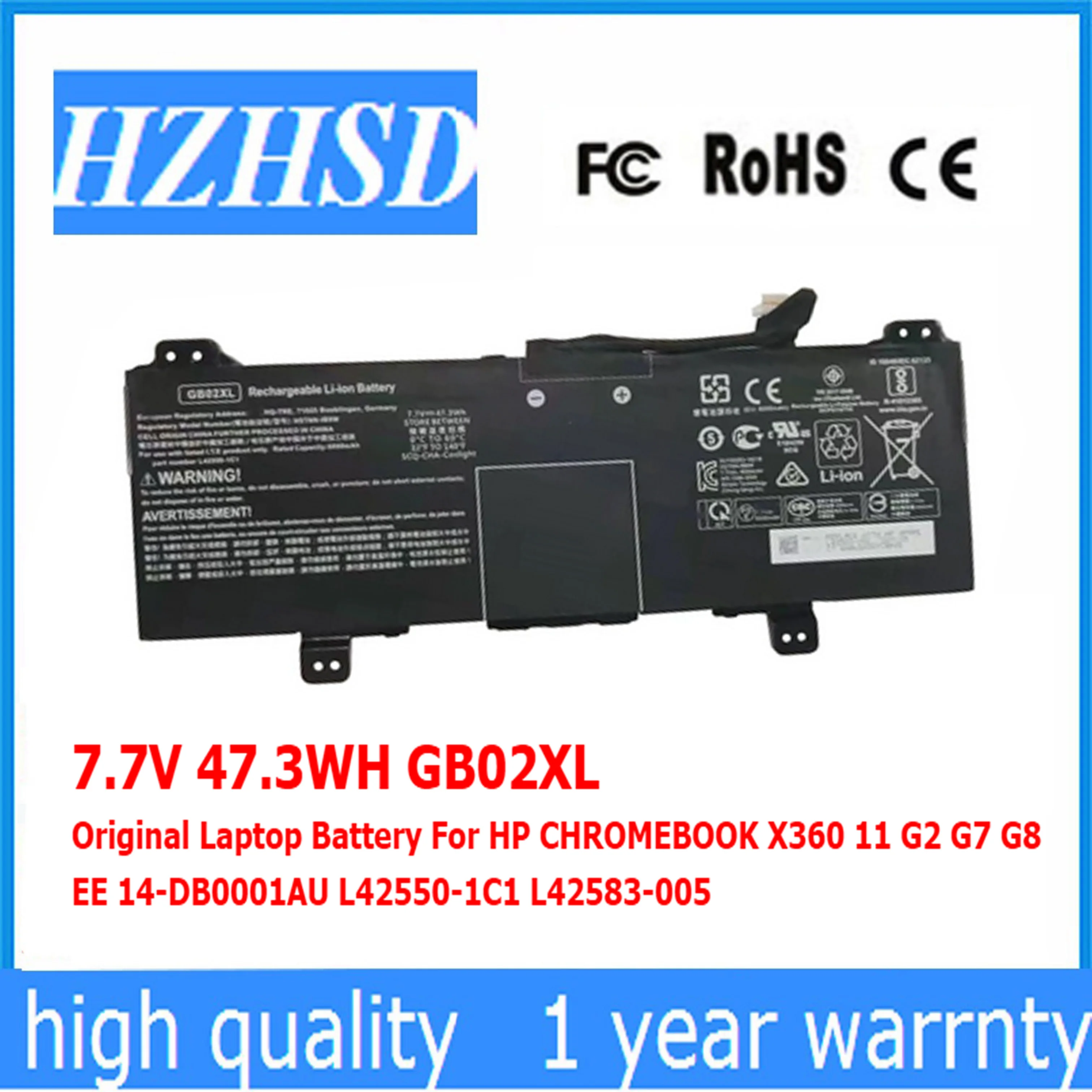 

7.7V 47.3WH GB02XL Original Laptop Battery For HP CHROMEBOOK X360 11 G2 G7 G8 EE 14-DB0001AU L42550-1C1 L42583-005