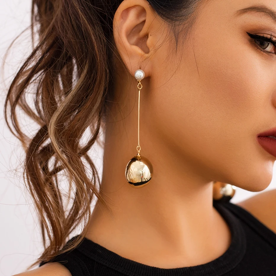 

Ingemark Punk Imitation Pearl CCB Big Ball Long Chain Drop Earrings for Women Vintage Bead Tassel Hanging Earrings Party Jewelry
