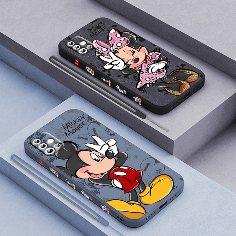 

Mickey Minnie Cute For Samsung Galaxy A71 A51 A81 A91 A41 A31 A21S A11 A01 A50 A30 A20S Liquid Left Rope Phone Case Coque Capa