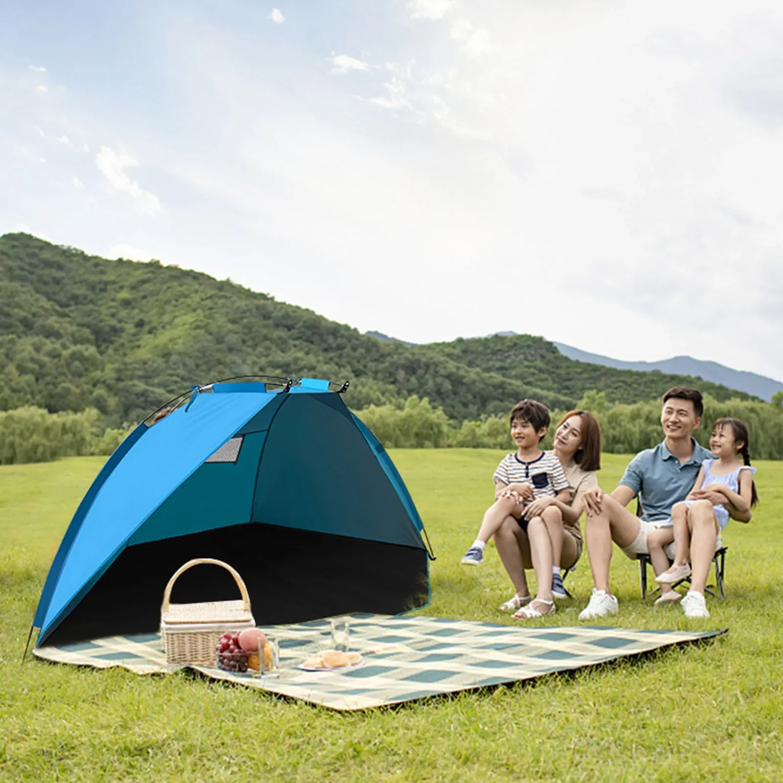 

Automatic Tent Instant Pop up Camping Tent Portable Travel Beach Tent Anti UV Shelter Fishing Hiking Picnic Tent Blue