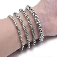 men bracelet silver color stainless steel wheat link chain bracelets male jewelry hip hop gift 4568mm rock punk