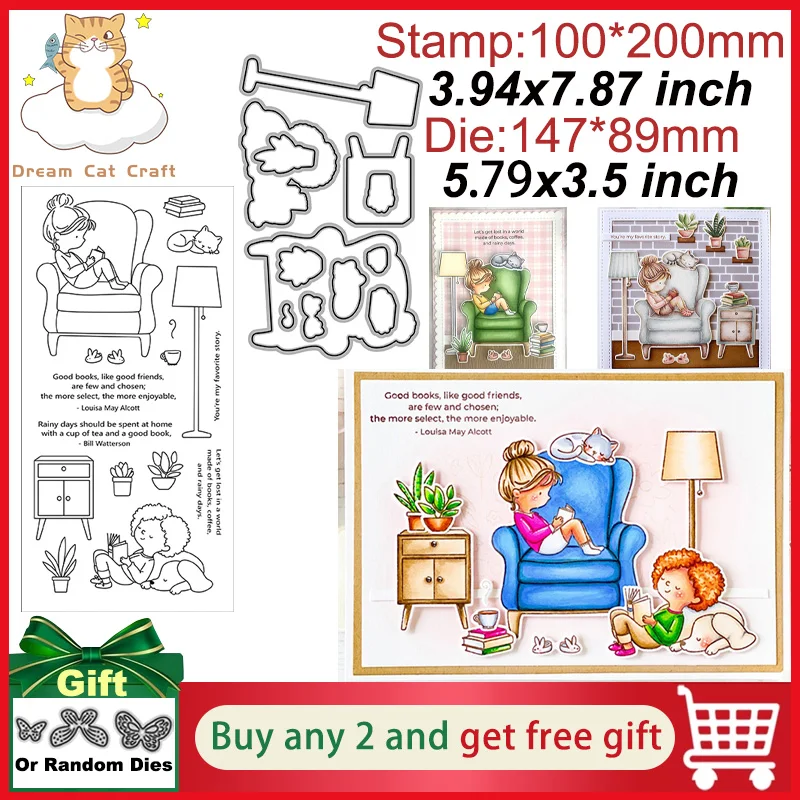 

Штампы и Вырубные штампы Dreamcat для чтения дома, дивана, альбом для скрапбукинга «сделай сам», тисненые штампы для рукоделия, 2022