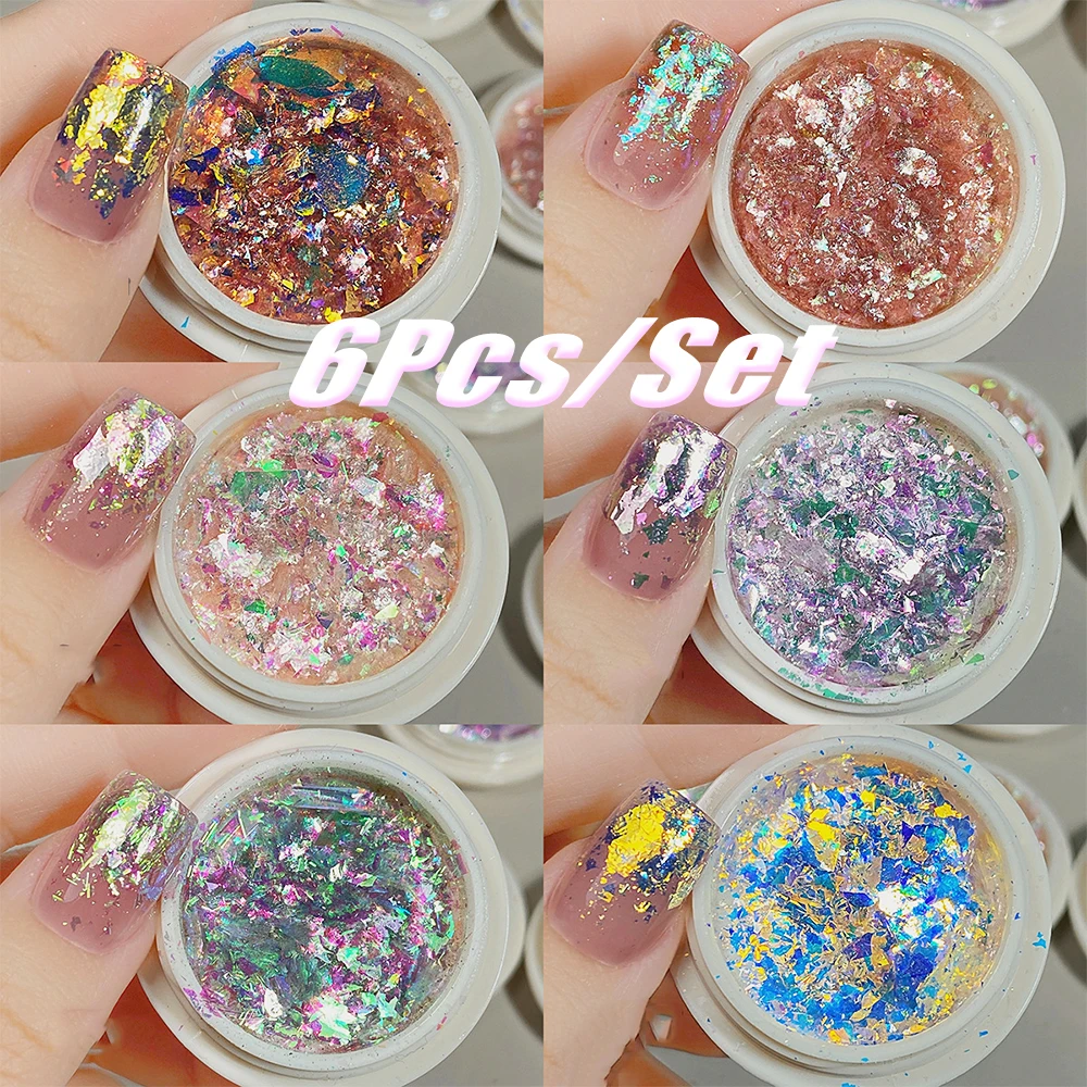 6 цветов/набор ультратонкие хлопья для ногтей с опалом Авроры волшебное зеркало