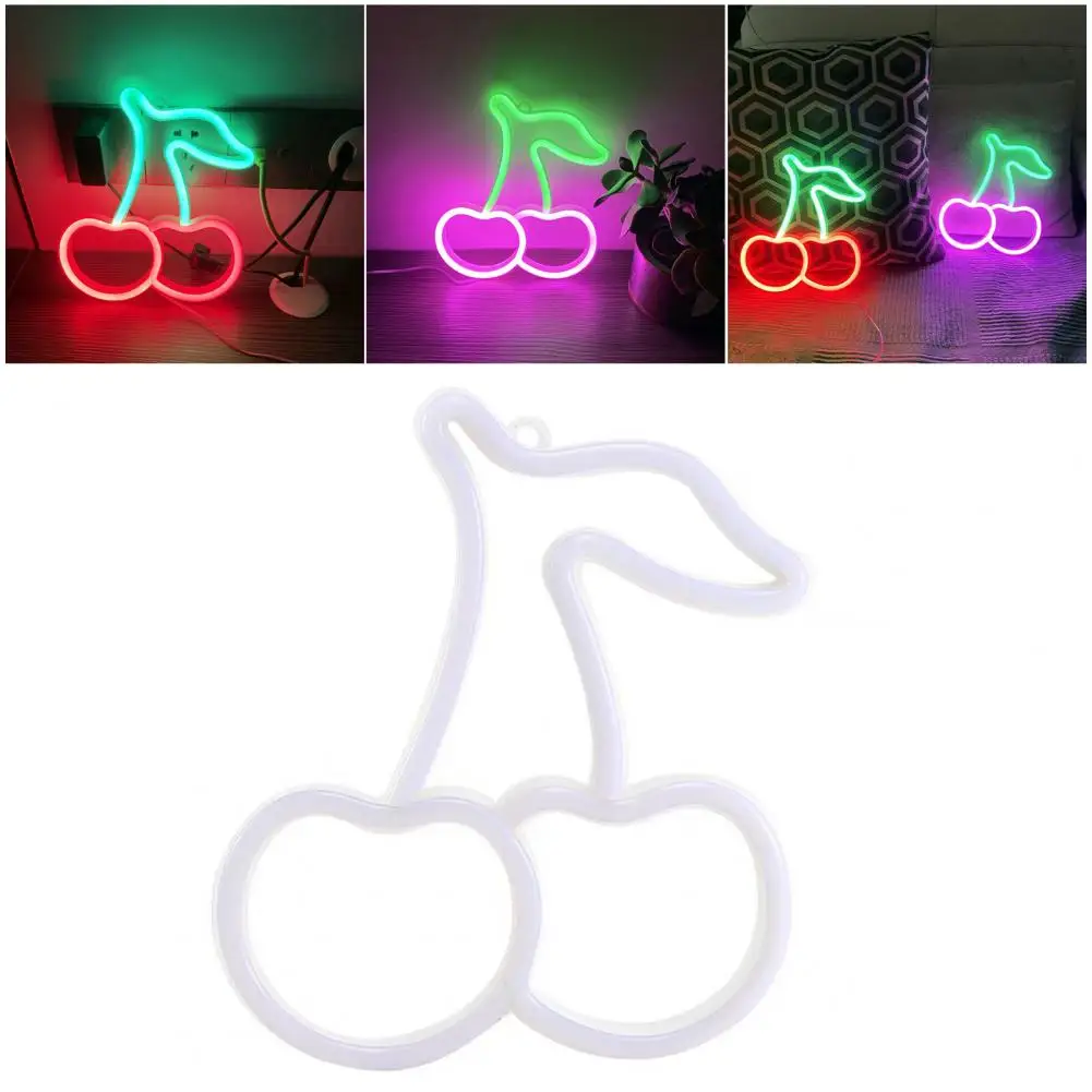 

Ambient Light Battery/USB Operated Energy-Saving Not Dazzling Aesthetic Cherry Shape 20LM LED Fruit Restaurant Wall Neon Lamp