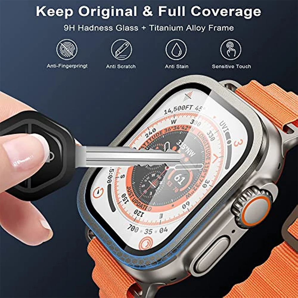 Metal Bumper+Tempered Glass For Apple Watch 49mm Accessories Screen Protector Anti-Scratch HD Full Film iWatch Ultra 49 MM